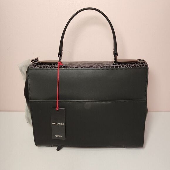 NWT Tumi Mezzanine RIVERA Crocodile Embossed Leather Satchel GREY - Picture 7 of 9